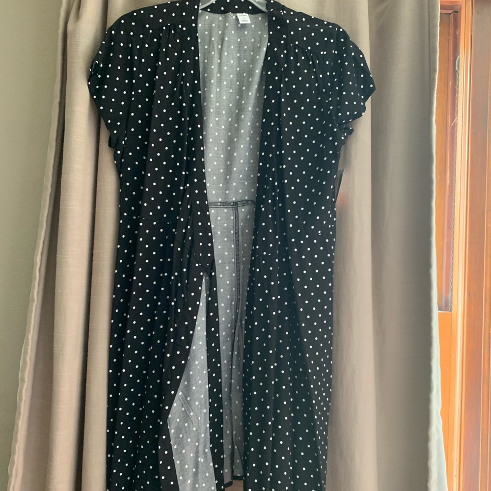 Black polka dot mini wrap dress